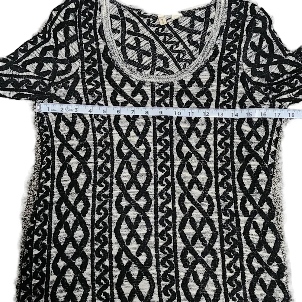 ANTHROPOLOGIE MOTH Black White Wool Blend 3/4 Sleeve Geometric Midi Dress Medium - Picture 13 of 16